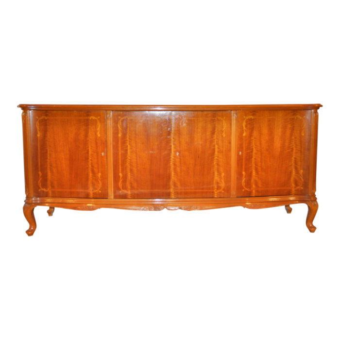 1980s vintage inlay all wood french style credenza buffett cabinet 9152