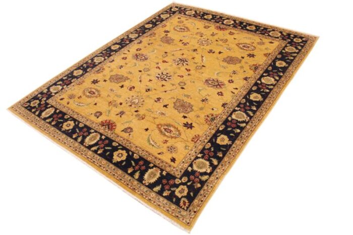 1990s bohemien ziegler gold blue hand knotted wool rug 90 x 116 2794