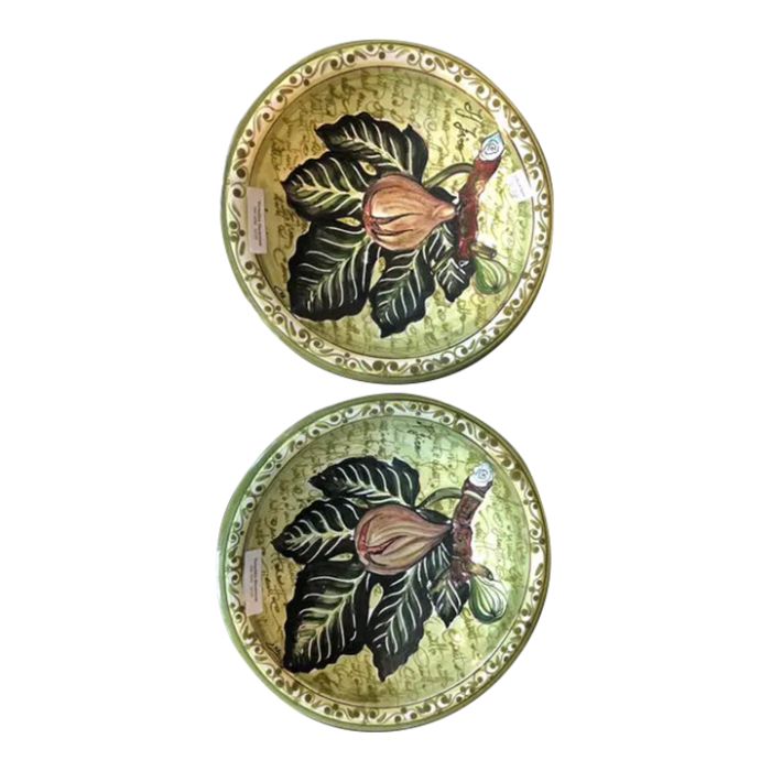 1990s italian hand painted round ceramic fig wall plates a pair 1030