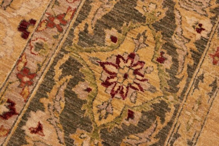 1990s oriental ziegler gold green hand knotted wool rug 88 x 112 0420