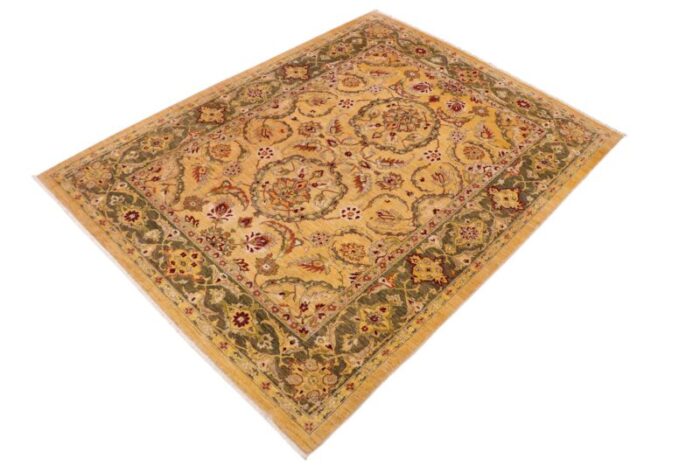 1990s oriental ziegler gold green hand knotted wool rug 88 x 112 3016