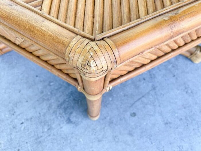 1990s palm beach regency brown jordan pencil reed rattan coffee table 1894