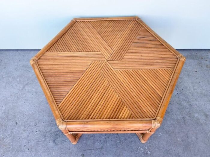 1990s palm beach regency brown jordan pencil reed rattan coffee table 7440