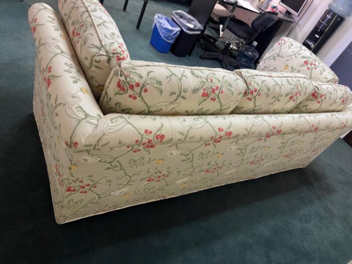 1990s vintage bench seat sofa upholstered in scalamandre fabric 5777