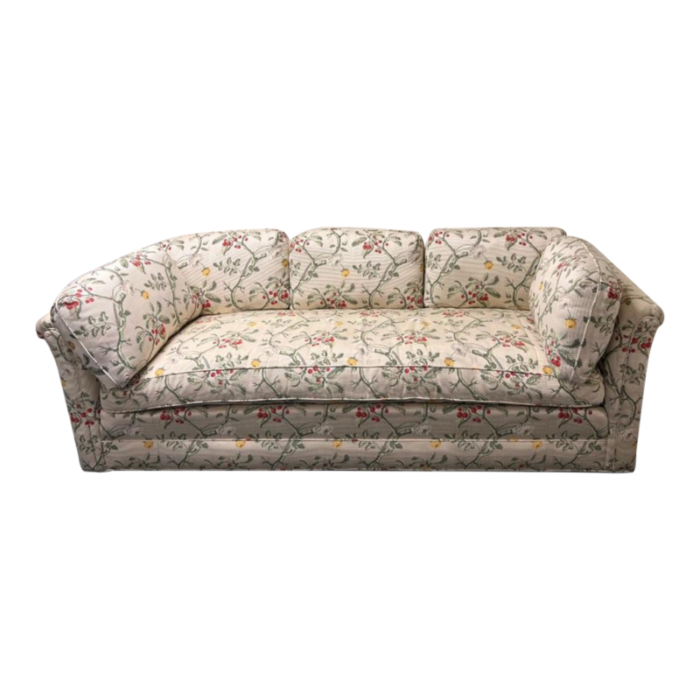 1990s vintage bench seat sofa upholstered in scalamandre fabric 9297