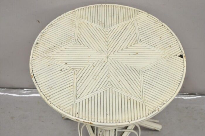 19th century antique victorian bentwood wicker rattan white painted accent side table 3989