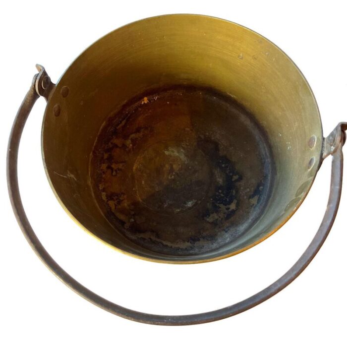 19th century english brass and iron handle kitchen preserving pan hearth kettle 2262