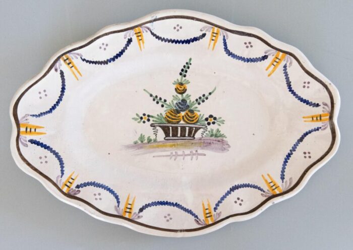 19th century french moustiers faience oval scalloped floral wall platter 0087