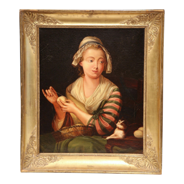 19th century french young beauty portrait oil painting in carved gilt frame 0891