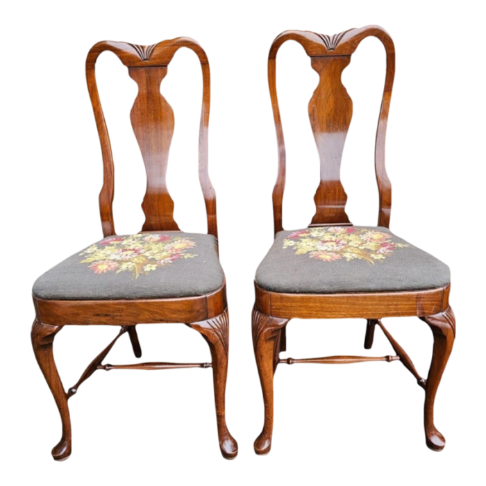 19th century grand ledge mahogany and needlepoint seat dining chairs pair 4937