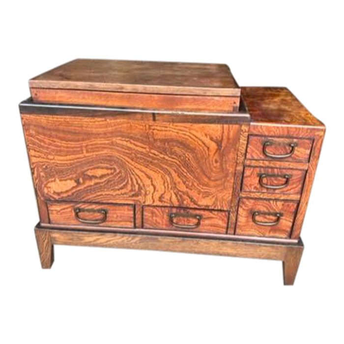 19th century meiji period japanese burled wood hibachi tea chest 7841