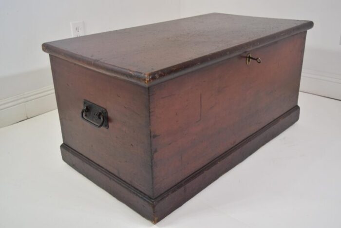 19th century old wooden red trunk 1582