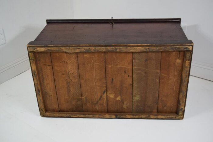 19th century old wooden red trunk 9318