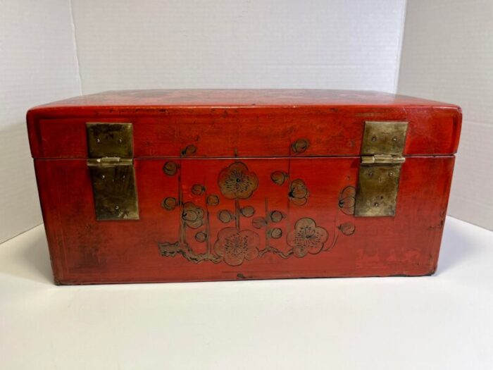 19th century qing dynasty chinese hangzhou xutang fang kaizhou gold painted red cowhide box 1924