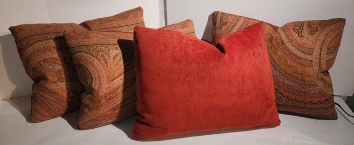 19thc paisley pillows with burnt rust velvet backings pair 5371