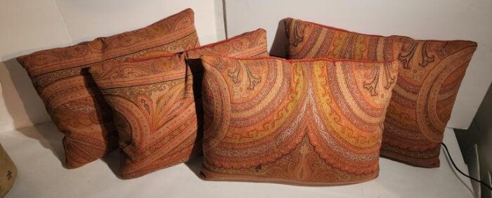 19thc paisley pillows with burnt rust velvet backings pair 7486