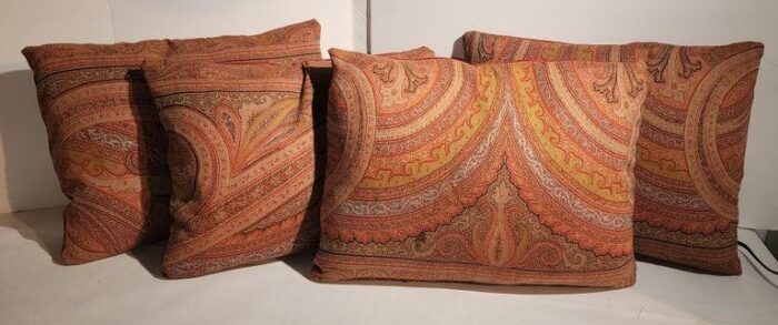 19thc paisley pillows with burnt rust velvet backings pair 8822