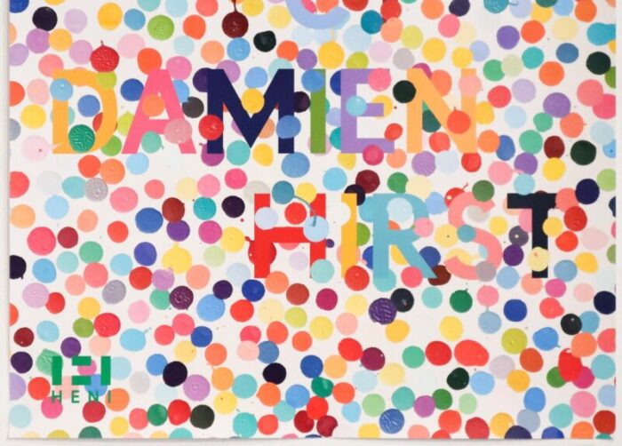 2016 british exhibition poster the currency damien hirst colored smaller dots heni gallery london 1106