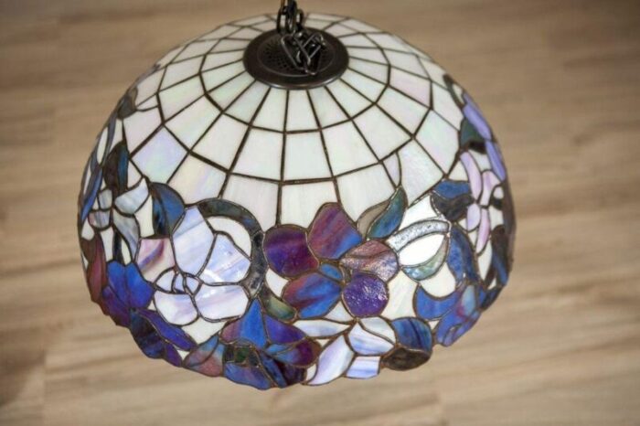 20th century hanging lamp with multicolored shade in the style of tiffany 1940s 5