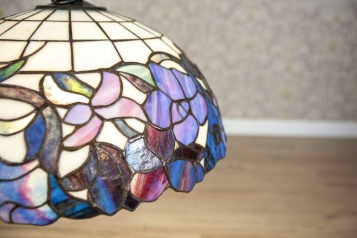 20th century hanging lamp with multicolored shade in the style of tiffany 1940s 6