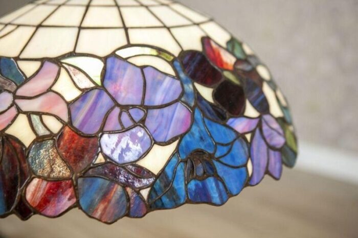 20th century hanging lamp with multicolored shade in the style of tiffany 1940s 7