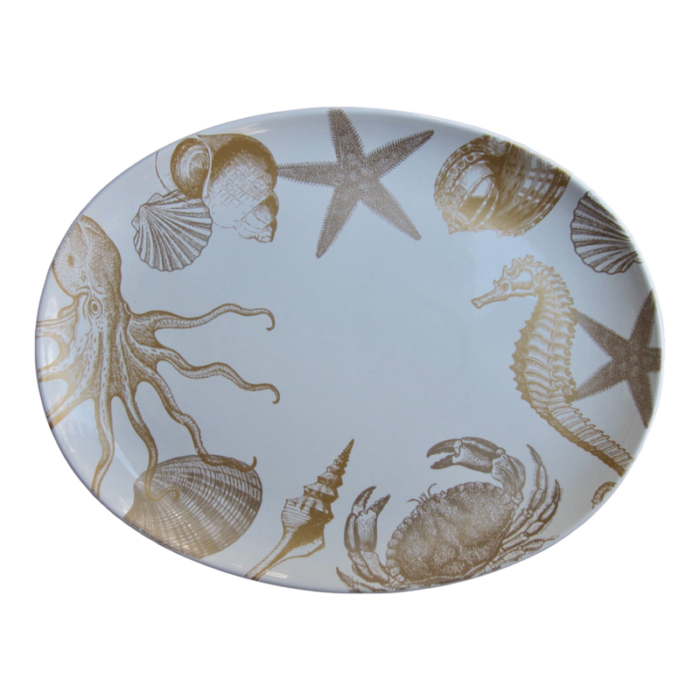 222 fifth gold coastal life sea creature pattern oval platter 3697