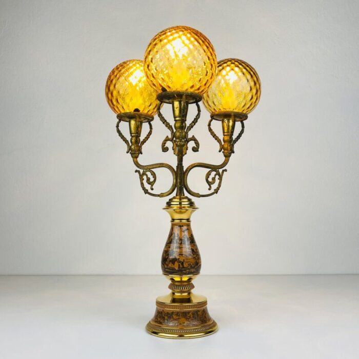 3 arm table lamp hunting by c florentine italy 1950s 13