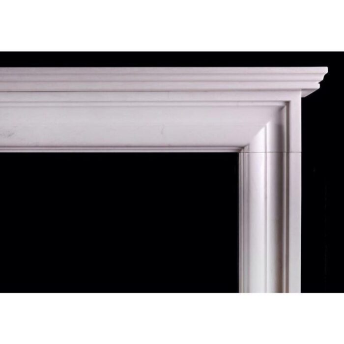 An English Moulded Bolection Fireplace in White Marble 2 master