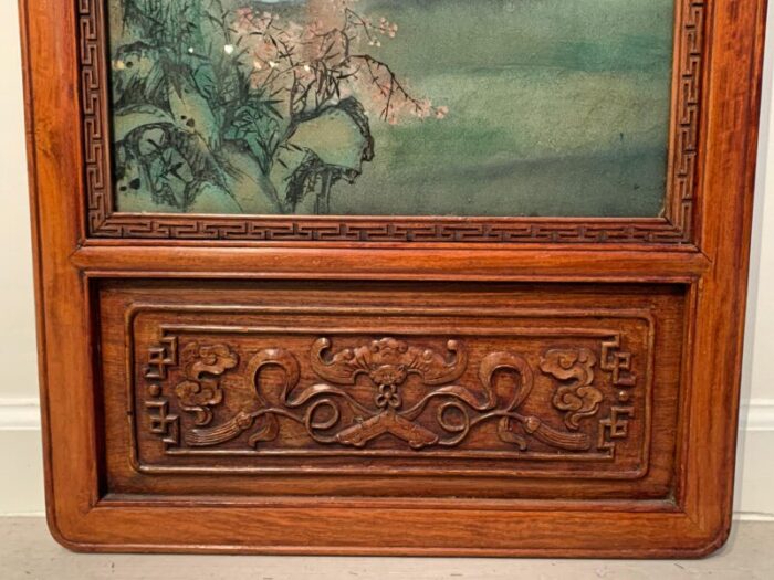 Chinese Reverse Painted Glass Panel Hardwood Frame 6 master