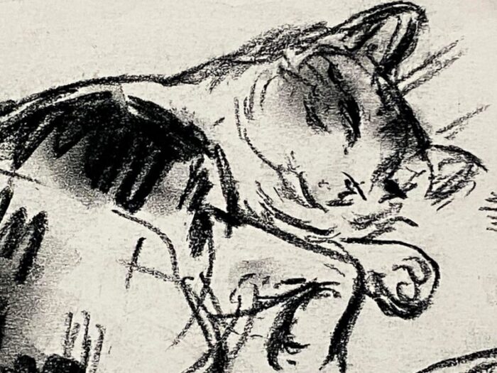 a charcoal drawing of sleeping cat by artist francis chapin 0157