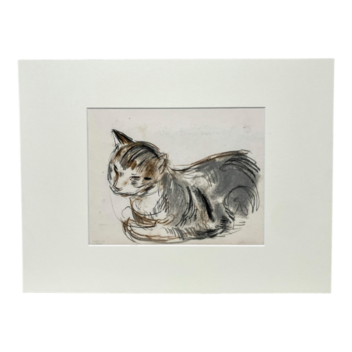 a mid century charcoal ink and pastel drawing of a cat by artist francis chapin 2842