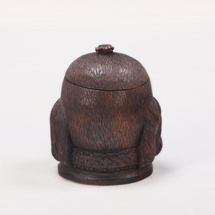 a whimsical antique black forest hand carved wood figural tobacco humidor box 0752