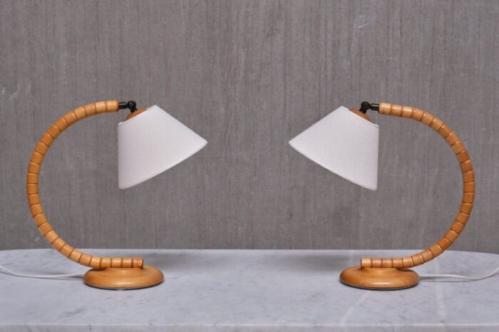 adjustable sculptural sculptural marksloejd table lamps in beech sweden 1960s set of 2 1