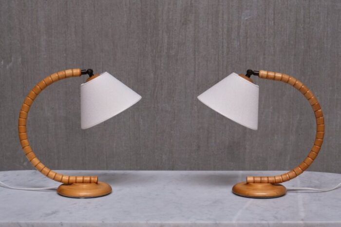 adjustable sculptural sculptural marksloejd table lamps in beech sweden 1960s set of 2 2