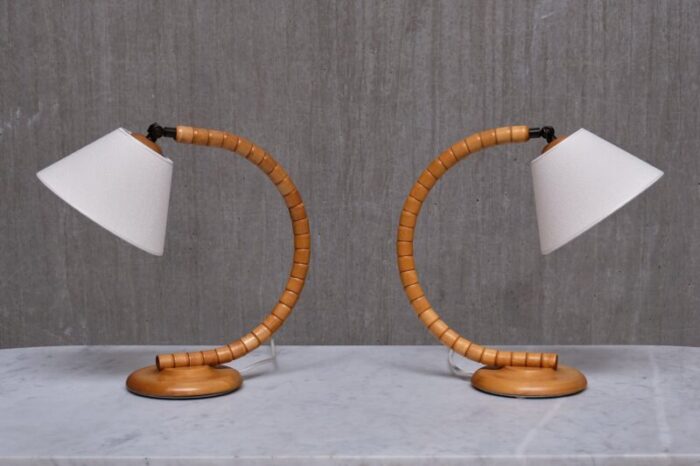 adjustable sculptural sculptural marksloejd table lamps in beech sweden 1960s set of 2 3