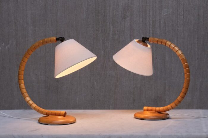 adjustable sculptural sculptural marksloejd table lamps in beech sweden 1960s set of 2 4