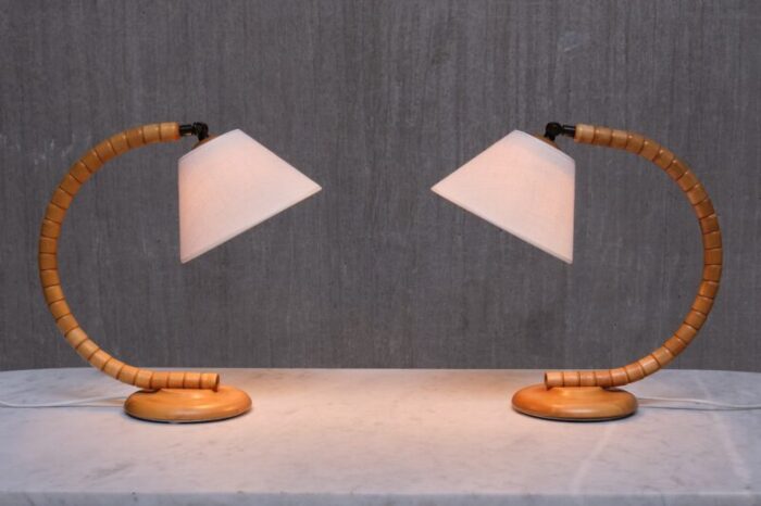 adjustable sculptural sculptural marksloejd table lamps in beech sweden 1960s set of 2 5