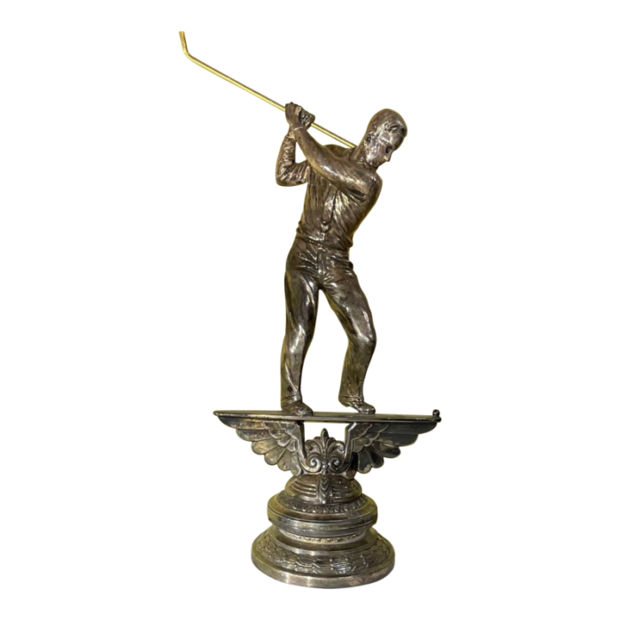 american hand chased silverplate golf playing figurine 3294