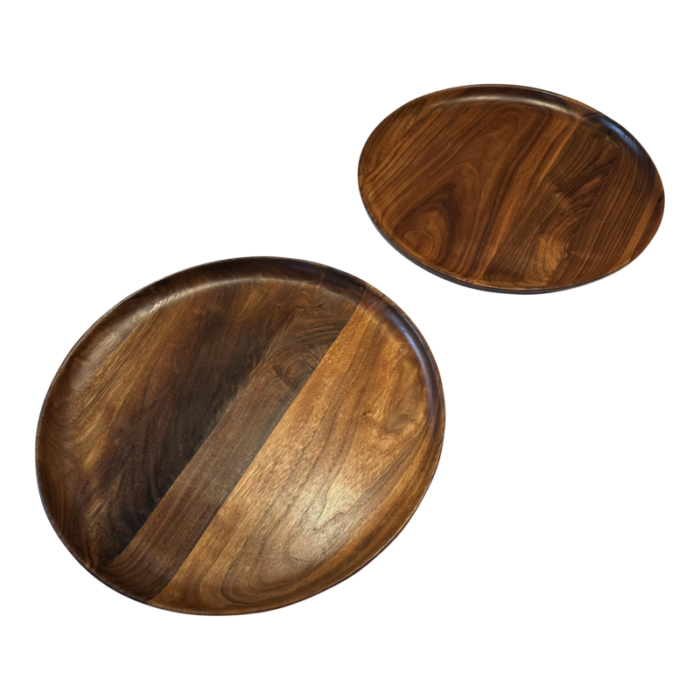 andrew pearce walnut wood round trays set of 2 0234