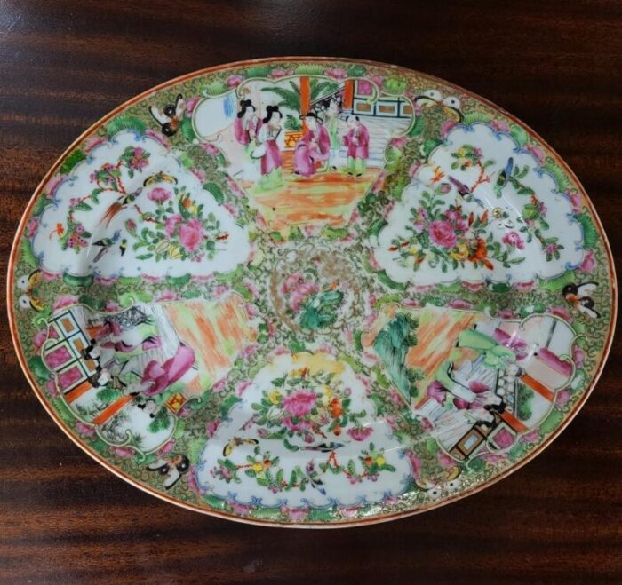 antique 19th c chinese export rose medallion oval platter 0318