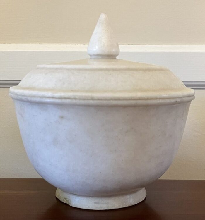 antique 19th century grand tour white marble covered bowl or box 7856