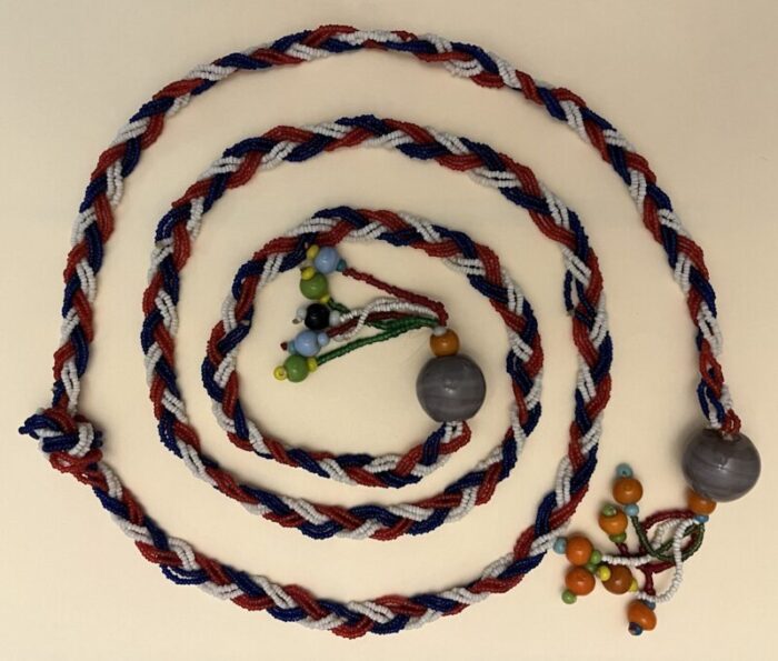 antique 19th century native american indian style braided glass trade bead belt necklace or lariat 1035