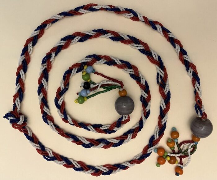 antique 19th century native american indian style braided glass trade bead belt necklace or lariat 5892