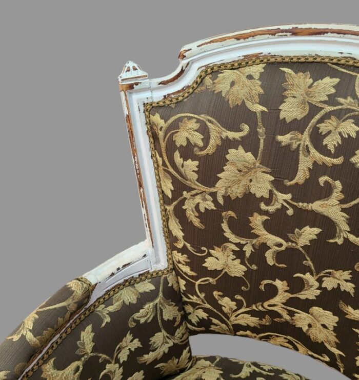 antique 19th century pair of french louis xv custom painted distressed arm chairs upholstered 5317