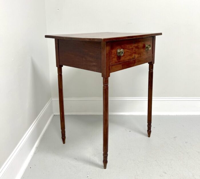 antique 19th century walnut single drawer accent table on turned legs 9210