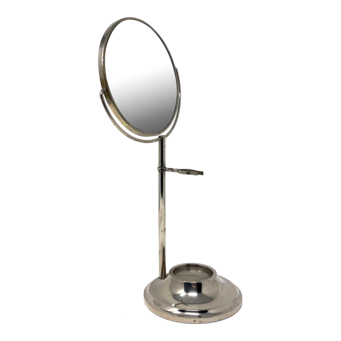 antique art deco chrome silver pedestal shaving mirror on stand with holder 1323