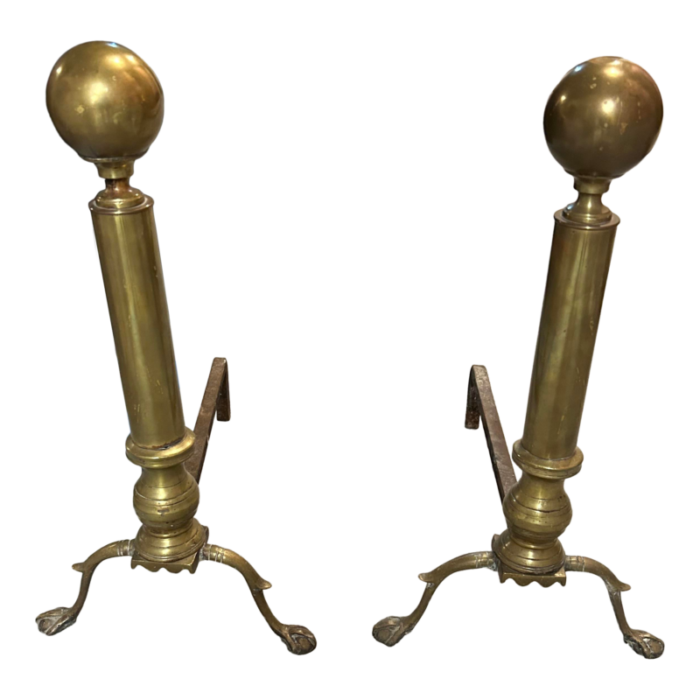 antique brass andirons pair 9147