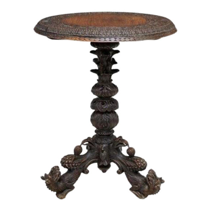 antique burmese anglo indian finely carved pedestal table 9655