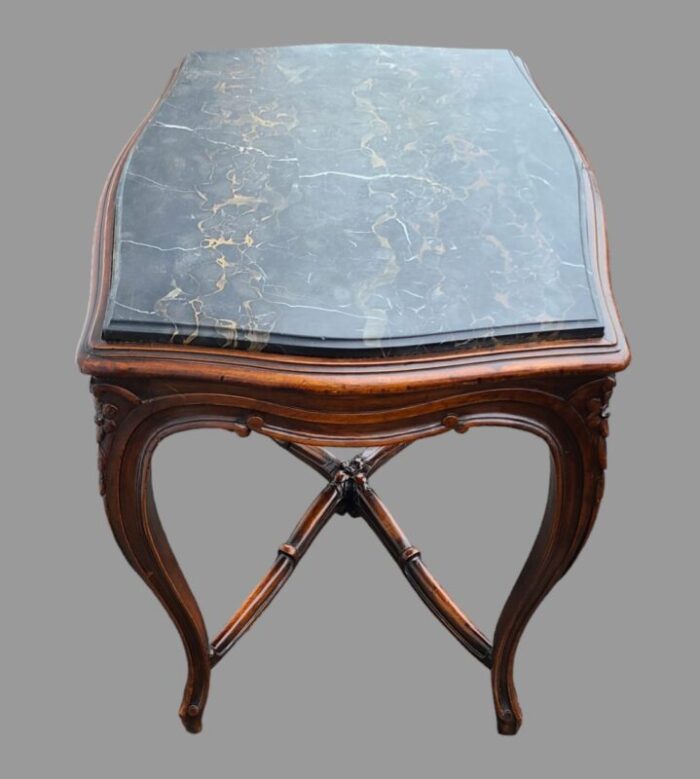 antique carved walnut french victorian louis xv marble top side table 3451