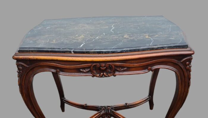 antique carved walnut french victorian louis xv marble top side table 3597